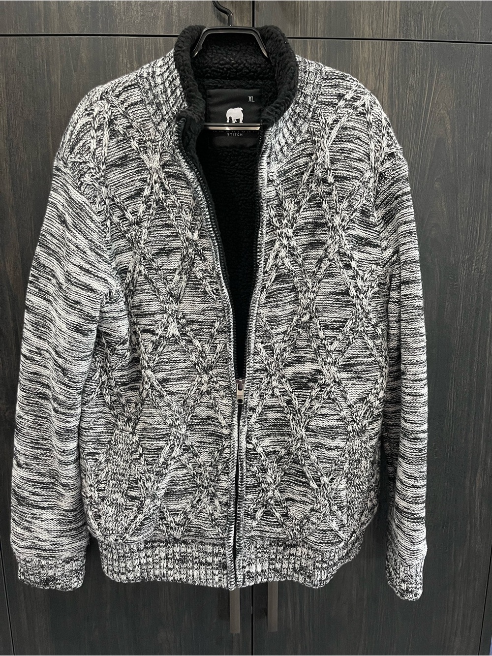 American Stitch Black & White Marled Zip-Up Sweater Jacket